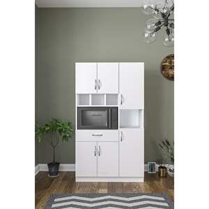 Mueble de Madera Blanco Multiusos de 6 Puertas y 1 Cajón para Cocina y Baño, Estante para Horno, Almacenamiento - Product Image 3