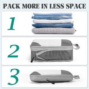 7 Set Polyester Fashion Zipper Mesh Expandable Packing Cubes Tote Bag for <b>Suitcases</b> Travel Luggage Organizers - Product Image 2