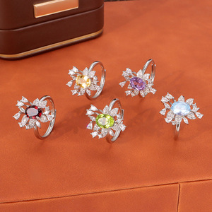 9 Anillos Minimalistas de Plata 925 con Granate Ovalado de 6*8mm, Anillos Florales con Cristal Natural, Joyería Fina Antideslustre para Mujer - Product Image 5