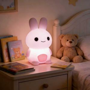 Перезаряжаемый светодиодный силиконовый ночник в современном дизайне розового кролика, сенсорный, с регулировкой яркости, теплый белый свет, мини, для дома, специальный для сна детей - Product Image 6