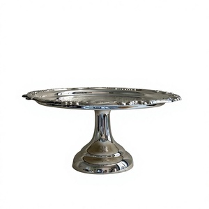 Modern Serving <b>Tray</b> For Tableware <b>Silver</b> Finish <b>Decorative</b> Metal Cake Stand For Parties Dining Tableware Setting Modern Decor - Product Image 1
