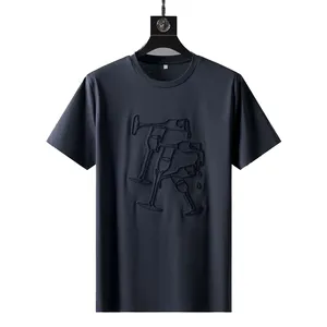युवा पुरुषों की कैज़ुअल टी-शर्ट सामने की कढ़ाई के साथ 3डी शिल्प कौशल और कढ़ाई वाली छोटी आस्तीन वाली शर्ट
