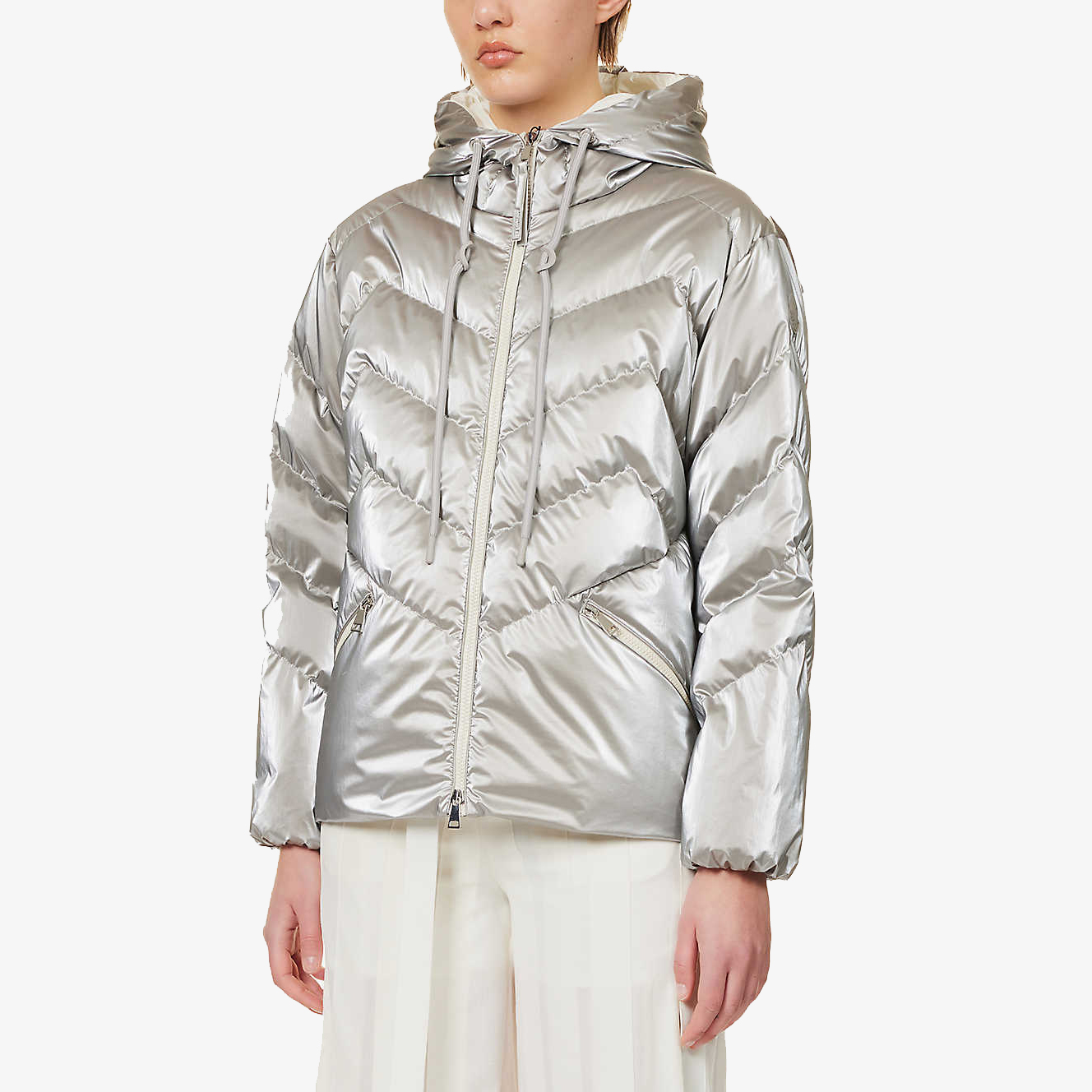 アルチビオ　フード付きジャケット 38 シルバー/ホワイト Wholesale Shiny Silver Jackets - Customized Winter Wear