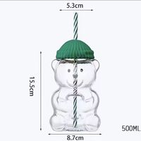 Gobelet en verre en forme d'ours en peluche de Noël, verre borosilicate, anti-fuite, couvercle vert, paille, passe au micro-ondes et au lave-vaisselle, design moderne