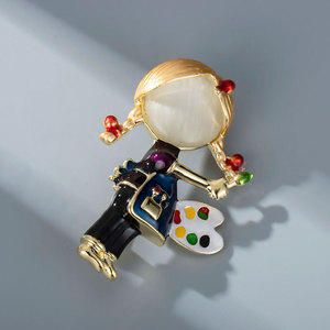 Cute <b>Painter</b> Girl Brooch Enamel Cartoon Character Zinc Alloy Women's Fashion Accessory Gift Jewelry - Product Image 1