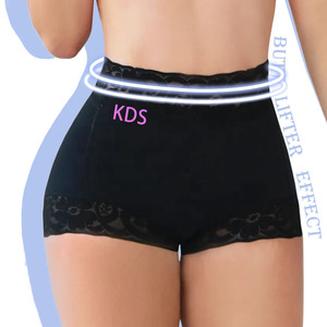 Faja pantalón corto de cintura alta levanta glúteos y control de abdomen para mujer, con <span class=keywords><strong>cinturilla</strong></span> de encaje colombiano y 4 varillas de acero. - Product Image 1
