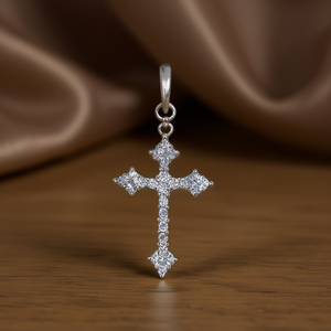 Colgante de Cruz de Plata 925 con Baño de Rodio y Cristales de Imitación con Engaste de Garra, Joyería Religiosa Cristiana Unisex - Product Image 2