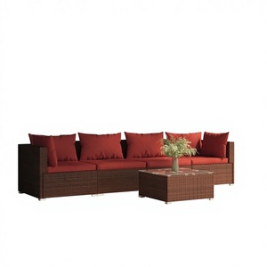 Set di mobili da giardino in Poly Rattan da 5 pezzi con cuscini marroni - Product Image 1