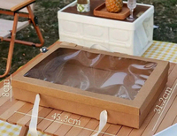 Boîte à pique-nique jetable en papier kraft, boîte à emporter, emballage cadeau pour le camping en plein air, emballage pour fruits et desserts avec poignée