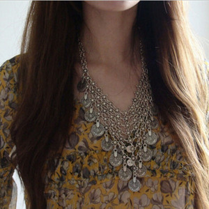 Multi-Layer Turkish Gypsy Festival Beach Charm <strong>Necklace</strong> Custom Gold Plated Alloy Link Chain Boho Style - Product Image 4