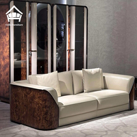 Ensemble de meubles de salon de luxe italien en bois de burl, collection Art Déco, canapé et fauteuils en placage de noyer brillant pour projet de villa