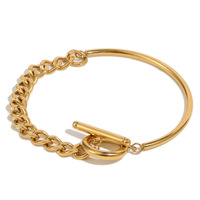 Bracelet maille cubaine en acier inoxydable plaqué or 18 carats avec fermoir OT, bijou cadeau, style estival, finition résistante au ternissement