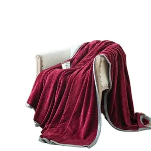 定制小麦提花设计毛毯轻质法兰绒羊毛纯色舒适扔毛毯