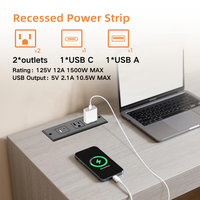 Prise de courant encastrable pour meuble, 2 prises CA, USB-C, USB-A, station de charge de bureau intégrée pour armoire, table de chevet, usage hôtelier