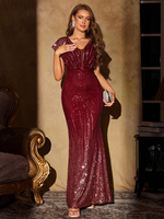 Nouvelle arrivée, robe de soirée longue de qualité supérieure, col en V, manches courtes, broderie de paillettes de luxe, pour fête, mariage