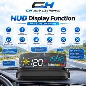 HUD <span class=keywords><strong>de</strong></span> voiture <span class=keywords><strong>à</strong></span> écran large <span class=keywords><strong>de</strong></span> 14,3 cm, avec affichage stéréo flottant, système double OBD2 GPS et navigation via application Bluetooth, synchronisation avec boussole - Product Image 4