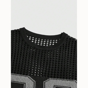 Logo <span class=keywords><strong>personnalisé</strong></span> OEM/ODM Chemise de <span class=keywords><strong>baseball</strong></span> jacquard numérique à col ras du cou creuse à l'avant Pull en tricot à manches courtes pour hommes - Product Image 4