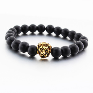 De Joyería negro cuentas de ágata cuentas de lava pulsera cabeza de león - Product Image 5