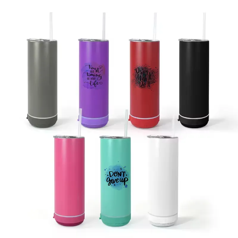 New Arrival 20oz Digital Thermal Water Cups Waterproof Intelligent Music Tumbler USB Charger Powder Coated Speaker Tumbler Blank