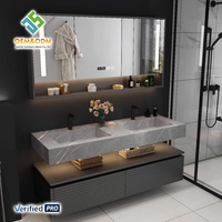 Ensemble de meubles de salle de bain modernes en bois massif OEM avec double vasque, miroir mural étanche inclus, prêt à l'emploi