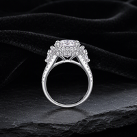 Bague en Moissanite en Argent Sterling 925, Pavé Rond Halo, Face 164mm, Bande 45mm, Bijoux de Mariage et Fiançailles, Cadeau pour Femme