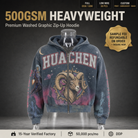Sweat à capuche zippé personnalisé épais délavé à l'acide, style vintage oversize avec imprimé graphique rétro, effet vieilli, pour homme, streetwear