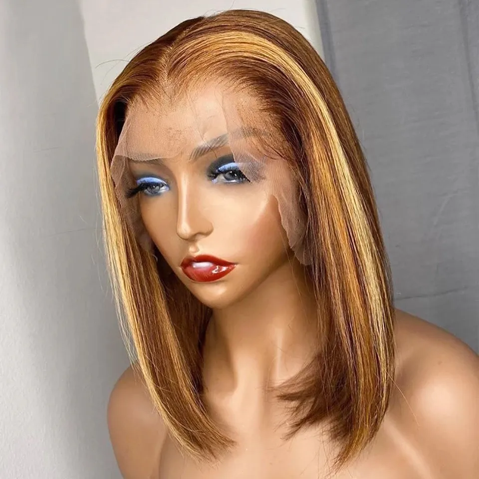 13x4 Short Bob Human Hair Wig, Prepluck Natural Virgin 5x5 Hd Lace Human Hair Wigs ,Honey Blonde Straight Transparent Lace Wigs