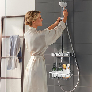 Bathroom Shower <b>Storage</b> <b>Basket</b> Silver Hook Type Punch Free <b>Wall</b> Mount Rectangle Personal Care Holder - Product Image 4