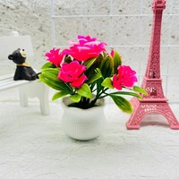 Petite plante artificielle en mousse à carreaux roses, décoration de pot de fleurs d'intérieur, article de décoration de bureau