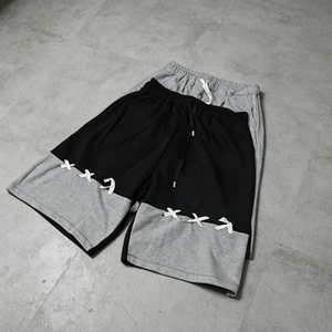 Mens Street Style Heavyweight Knitted Cotton French Terry Breathable Shorts Color Blocked Drawstring Shorts - Product Image 1