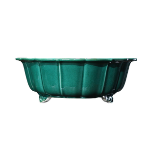 Maceta de cerámica grande, redonda, verde, esmaltada, hecha a mano, para exhibición en interiores. - Product Image 5