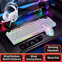 Clavier, souris et tapis de souris filaires 3 en 1 avec rétroéclairage arc-en-ciel pour accessoires informatiques en gros