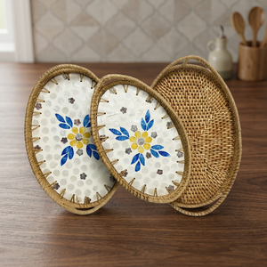 Bandeja Decorativa de Ratán Tejida a Mano, Plato Ovalado para Servir, Decoración Floral para Mesa de Comedor, Cocina y Hogar - Product Image 4