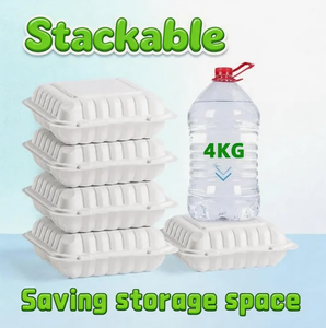 Kotak makan sekali pakai 5 sekat berbahan PP, model clamshell, putih, dapat dipanaskan dalam microwave, untuk dibawa pulang, kemasan makanan cepat saji, wadah makan siang - Product Image 4