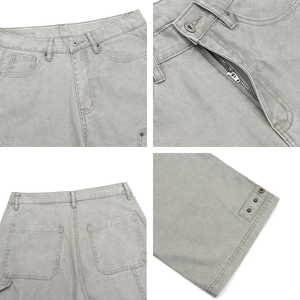 מכנסי מטען ישרים B01 איכותיים הניתנים להתאמה אישית בסיטונאות, 100% כותנה, שטיפה בסגנון וינטג', מכנסיים גברים יומיומיים בגזרה ישרה - Product Image 4