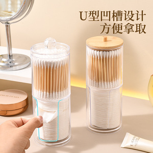 Transparent Makeup Organizer <b>Stackable</b> With Lid Cotton Pad Swab <b>Storage</b> Box Desktop Cosmetic <b>Container</b> 1L Capacity - Product Image 4