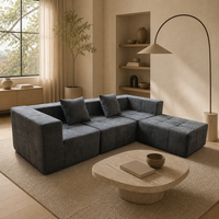 Canapé modulaire moderne en forme de L avec ottoman, 3 places, meubles de salon, gris anthracite, capitonné en chenille