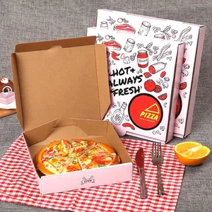 10 12 14 16 pollici Eco Friendly Food Grade personalizzato stampato a buon mercato imballaggio in carta Kraft scatola per Pizza ondulata con Logo