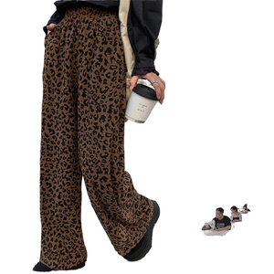 AM220521 High Quality High Waist Ruffle Plus Size Breathable Solid Casual Regular Fit Polyester Wide Leg Flare <b>Pants</b> Women - Product Image 1
