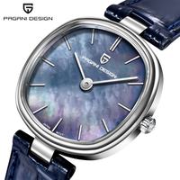 PAGANI DESIGN Uhr, elegante Damenuhr mit natürlichem Perlmutt, Quarzuhr, Vintage, ovales Zifferblatt, Lederarmband, Damenuhr, Geschenk