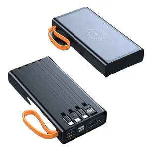 20000MAH batterie externe mobile à charge rapide intégrée à 4 fils chargeur rapide sans fil vente de produits essentiels