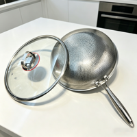 Wok FLEY en acier inoxydable 304 martelé, triple couche, antiadhésif, compatible induction, pour faire frire les steaks et cuisiner à la sauteuse