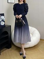 Robe Décontractée Femme Nouvelle Collection 2026 de Haute Qualité, Couleur Dégradée, Coupe Ajustée, Manches Longues, Plissée et Gaufrée, Élégante