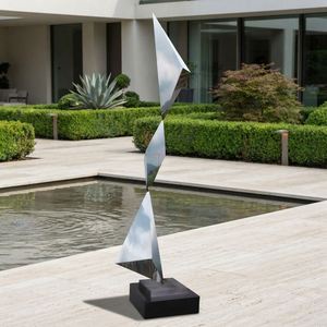 Sculpture en acier inoxydable poli miroir, abstraite, géométrique, moderne, pour extérieur, jardin, cour, décoration artistique, statue en métal, paysage, sur mesure - Product Image 5