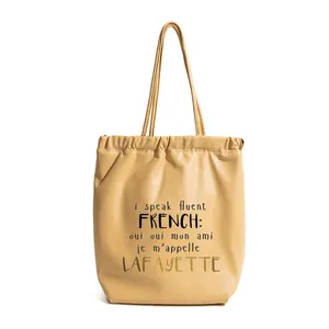 Ich spreche fließend italienisch Vintage Made in China Große Einkaufstasche Gelb Soft Tote Frauen Pu Leder Umhängetaschen Handtaschen