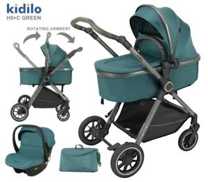 Poussette bébé Kidilo 3-en-<span class=keywords><strong>1</strong></span> en alliage d'aluminium H5+C avec système de dossier <span class=keywords><strong>inclinable</strong></span> multi-positions, landau et siège <span class=keywords><strong>auto</strong></span> pour nouveau-nés - Product Image 6