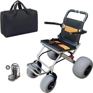 كرسي متحرك يدوي قابل للطي للشاطئ، كرسي متحرك محمول للشاطئ مع مقبض سحب - Product Image 1