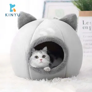 KINYU Original Warm Soft Velvet Pet cave products for pets sleep cozy house cats tent accessories niche chat Soft Pet bed