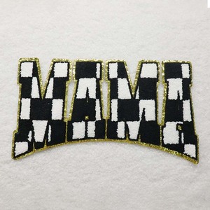 Mode personnalisé patchs à carreaux broderie grande maman Chenille Patch fer sur pour vêtements décorations - Product Image 4