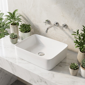 BESTME Lavabo rectangulaire en céramique à poser sur comptoir pour salle de bain - Product Image 1